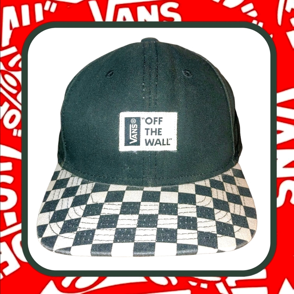 Vintage VANS Black White Checkerboard Flat Bill Logo Snapback Baseball Cap Hat